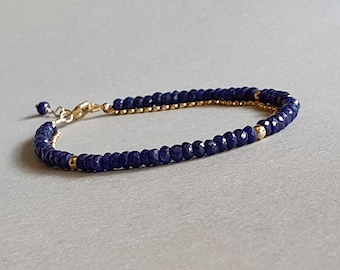 Bracelet saphir chaîne en or, pierre de naissance de septembre, cadeau personnalisé, bijoux en saphir