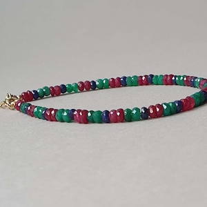 Ruby Sapphire Emerald Bracelet: Gold Filled Gemstone Jewelry