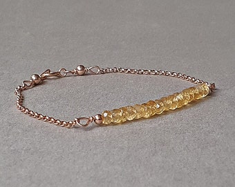 Gold citrine bracelet, November birthstone, third chakra jewelry, gift for her, stacking bracelet