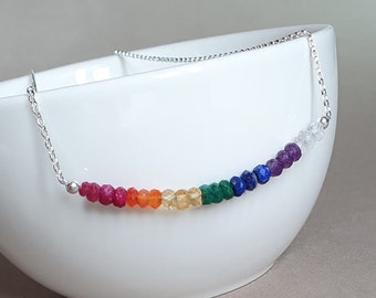 7 chakra necklace, healing jewelry, sterling silver, rainbow gemstone, meditation necklace