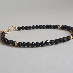 Black onyx bracelet, stackable bracelet, gift for her, black gemstone jewelry