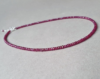 Silver ruby necklace, July birthstone, red ruby jewelry, precious gemstone, gift for women