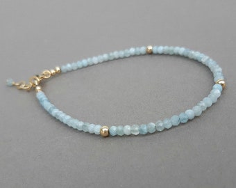 Gold aquamarine bracelet, gift for her, March birthstone, aquamarine jewelry