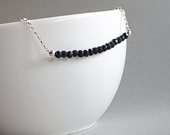Zilveren saffier ketting, september geboortesteen, blauwe saffier sieraden, cadeau voor haar, stenen bar ketting