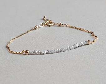 Gray Raw Diamond Bracelet: Dainty Gold Filled Chain, April Birthstone
