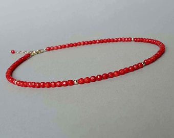 Red coral necklace, thin red necklace, coral jewelry, gift for her, gift for women