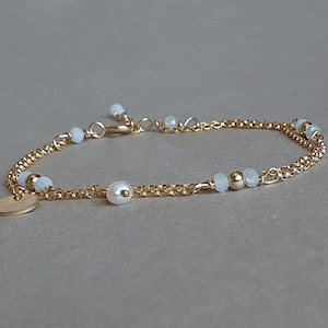 Aquamarin Armband, Gold Armband, Stapel Armband, März Geburtsstein, Gold Armband, Aquamarin Schmuck