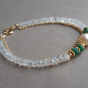 Pulsera de piedra lunar, esmeralda, joyería con inicial, regalo personalizado, piedra natal de junio, joyería con piedra lunar
