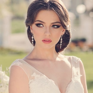 Long crystal earrings, classy wedding jewelry