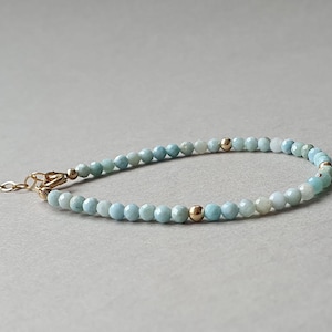 Gold larimar bracelet, throat chakra, healing bracelet, larimar stone jewelry