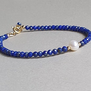 Pulseira de Lápis-Lazúli: Pérola Cultivada, Joia com Acabamento em Ouro
