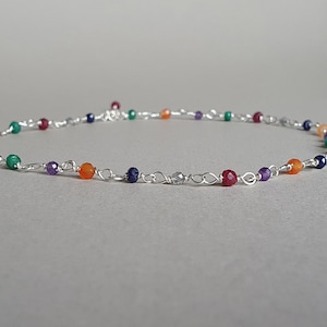 Multicolor gemstone necklace, silver delicate necklace,  gift for her, rainbow gemstone jewelry for women