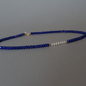 Lapis Lazuli & Pearl Necklace: Gold Filled Royal Blue Jewelry