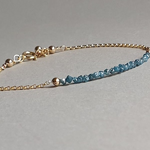 Blue Raw Diamond Bracelet: Sterling Silver Dainty Chain, April Birthstone