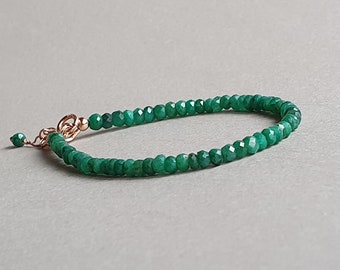 Gold emerald bracelet, stacking jewelry, genuine gemstone, gift for her, May birthstone