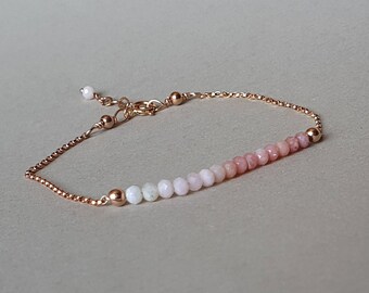 Pink Opal Bracelet: Rose Gold Filled Gemstone Stacking Bracelet