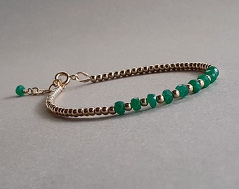 Gold and emerald bracelet, stacking bracelet, emerald jewelry, birthday gift for her, May birthstone
