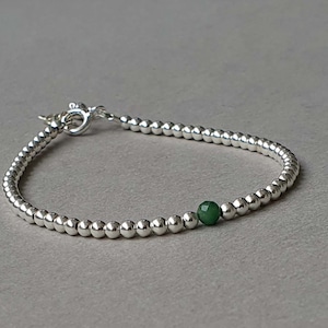 Silver green jade bracelet, good luck bracelet, gift for her, green jade jewelry
