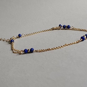 Tobillera de lapislázuli: pulsera de tobillo en capas rellena de oro