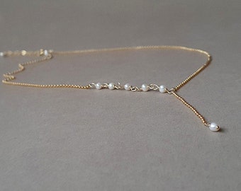 Gold pearl necklace, gift for women, Y pearl necklace, June birthstone, minimalist jewelry