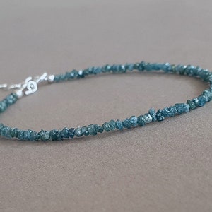 Raw blue diamond bracelet, April birthstone, gift for women, blue diamond jewelry, precious bracelet
