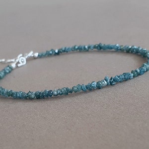 Raw Blue Diamond Bracelet: Sterling Silver April Birthstone Jewelry