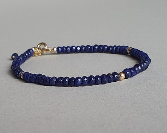 Blue sapphire bracelet, precious gemstone jewelry, September birthstone, gift for her