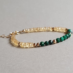 Citrine and malachite bracelet, genuine gemstone jewelry, gift for her,  stacking bracelet, malachite green