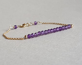 Gold chain amehtyst bracelet, purple gemstone jewelry, gift for her, February birthstone, amethyst jewelry
