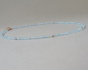 Blue topaz necklace, thin blue necklace, genuine gemstone, blue topaz jewelry, gift for her, December birthstone