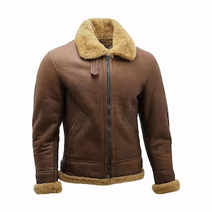 Men&#39;s Handmade B3 leather Sheepskin Bomber Jacket | WW2 Aviator Flight Leather Coat