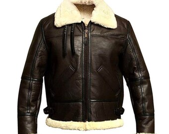 Men’s B3 Bomber Jacket Shearling Leather Sheepskin Aviator Jacket