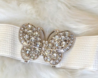 Cinch belt , elastic stretch corset belt, Ivory cinch belt , wide elastic belt, crystal belt, butterfly belt, sparkly belt