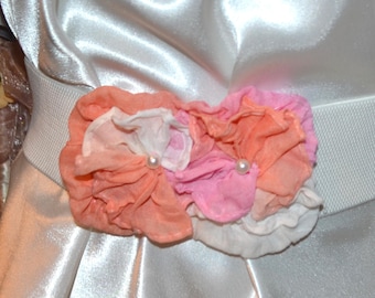 Flower cinch belt, Wide elastic stretch corset belt, Ivory belt,wedding belt, peach, pink, ivory, cinch belt