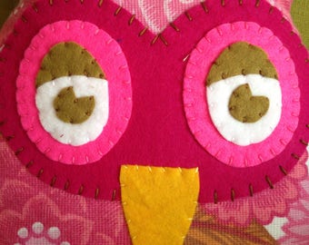 Handmade retro owl cushion