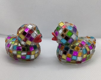 Duo of multicoloured disco ducks