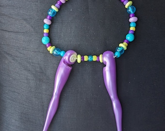 Purple Doll legs beaded necklace