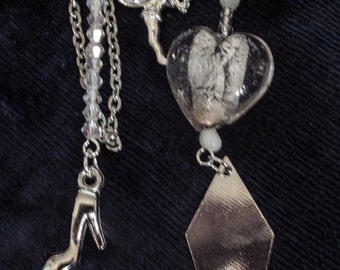 Glass Heart charm kilt pin brooch