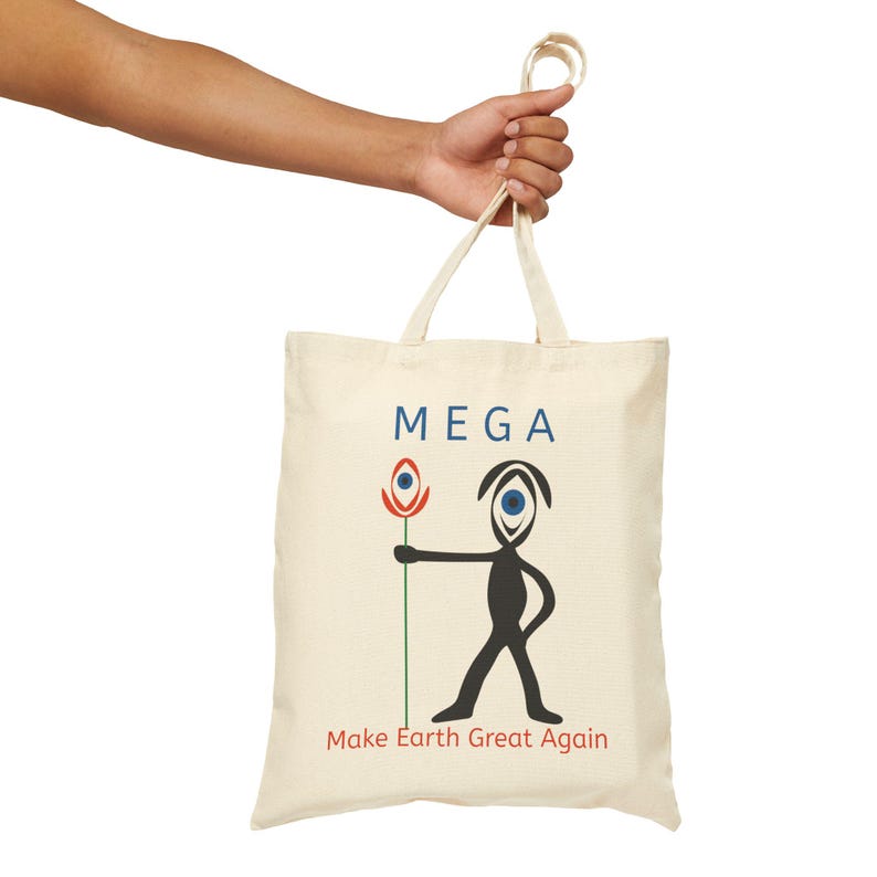 M.E.G.A. Tote Bag | Earth Graphic Cotton Tote | Eco Statement Bag | Minimalist Everyday Carry | Unisex Gift | Organic cotton afbeelding 4