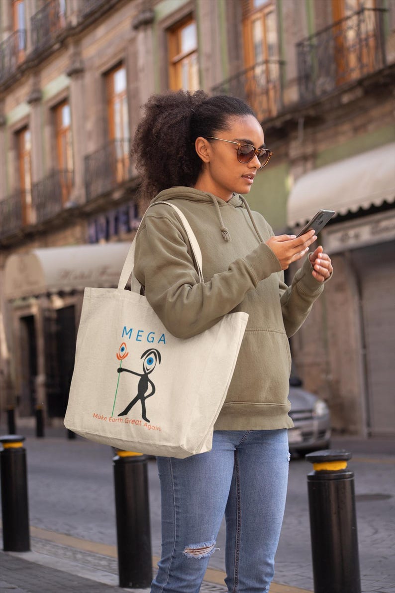 M.E.G.A. Tote Bag | Earth Graphic Cotton Tote | Eco Statement Bag | Minimalist Everyday Carry | Unisex Gift | Organic cotton afbeelding 9