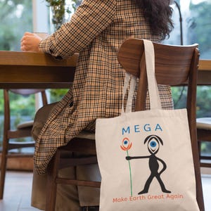 M.E.G.A. Tote Bag | Earth Graphic Cotton Tote | Eco Statement Bag | Minimalist Everyday Carry | Unisex Gift | Organic cotton afbeelding 7