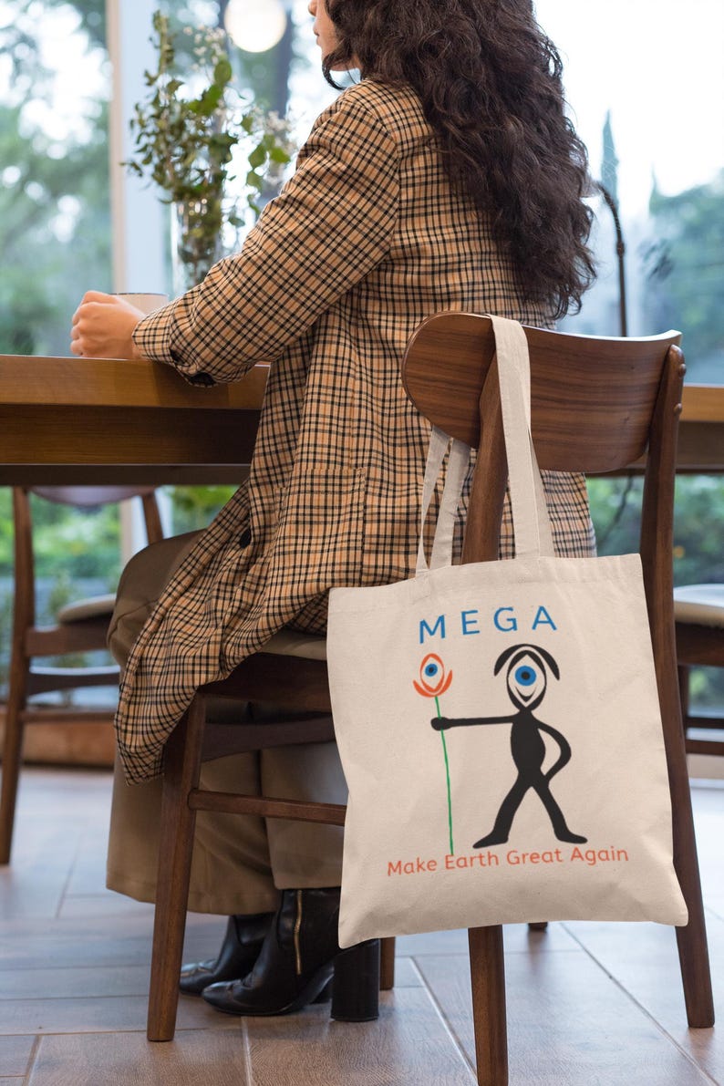M.E.G.A. Tote Bag | Earth Graphic Cotton Tote | Eco Statement Bag | Minimalist Everyday Carry | Unisex Gift | Organic cotton afbeelding 7