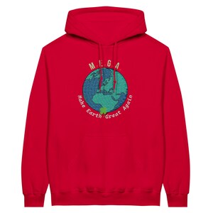 M.E.G.A. hoodie | Minimalist Earth Graphic Sweater | Climate Statement Crewneck | Eco Unisex Gift Red