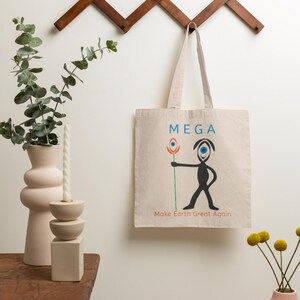 M.E.G.A. Tote Bag | Earth Graphic Cotton Tote | Eco Statement Bag | Minimalist Everyday Carry | Unisex Gift | Organic cotton afbeelding 6