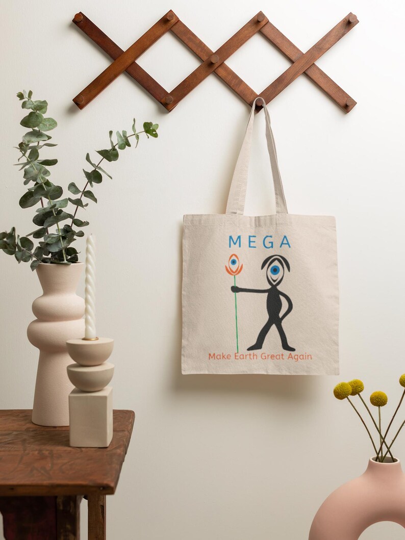 M.E.G.A. Tote Bag | Earth Graphic Cotton Tote | Eco Statement Bag | Minimalist Everyday Carry | Unisex Gift | Organic cotton afbeelding 6