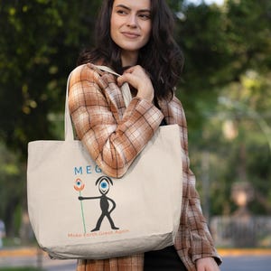 M.E.G.A. Tote Bag | Earth Graphic Cotton Tote | Eco Statement Bag | Minimalist Everyday Carry | Unisex Gift | Organic cotton afbeelding 10
