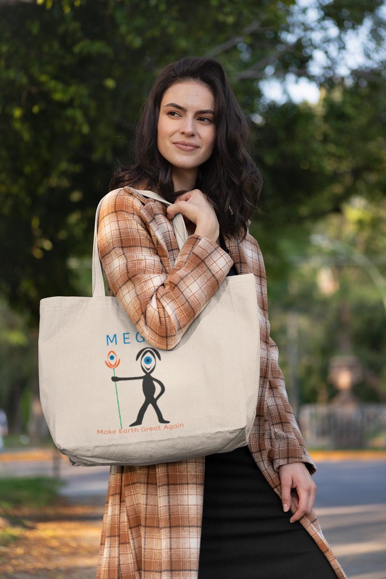 M.E.G.A. Tote Bag | Earth Graphic Cotton Tote | Eco Statement Bag | Minimalist Everyday Carry | Unisex Gift | Organic cotton afbeelding 10