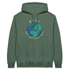 M.E.G.A. hoodie | Minimalist Earth Graphic Sweater | Climate Statement Crewneck | Eco Unisex Gift Military Green