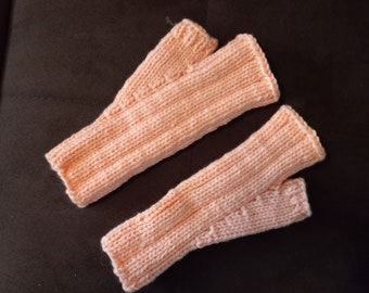 Fuzzy Peach Fingerless Mitts Gloves or Hand Warmers - Women's Size Small - Ready to Ship Fingerless Gloves - Fingerless Mitts with Thumbs