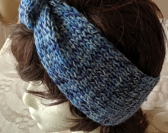 Hand Knit Ear Warmer - Headband - Ski Band - Thick Blue Variegated  Headband - Warm Hand-Knitted Earwarmer, OOAK